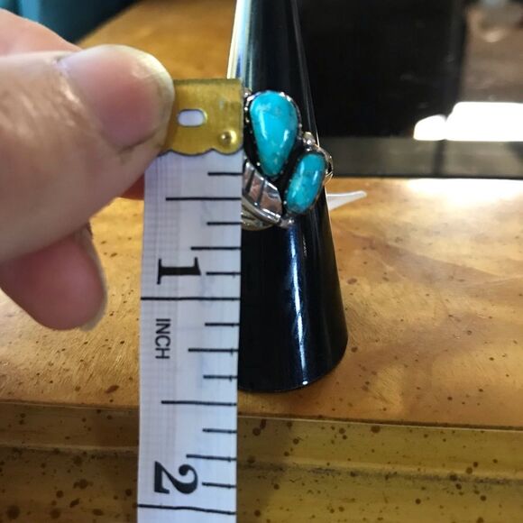 Kingman Turquoise Sterling Silver Feather Ring Size 6 - Picture 4 of 9